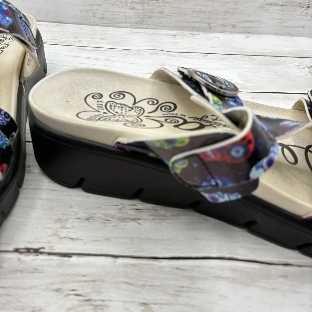Alegria Vita Womens Slide Sandals Size 38 US 7.5 Sugar Skulls Calavera Platform